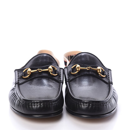 Gucci Goatskin Stripe Mens Horsebit Slingback Slippers 9 Black 2 of 7