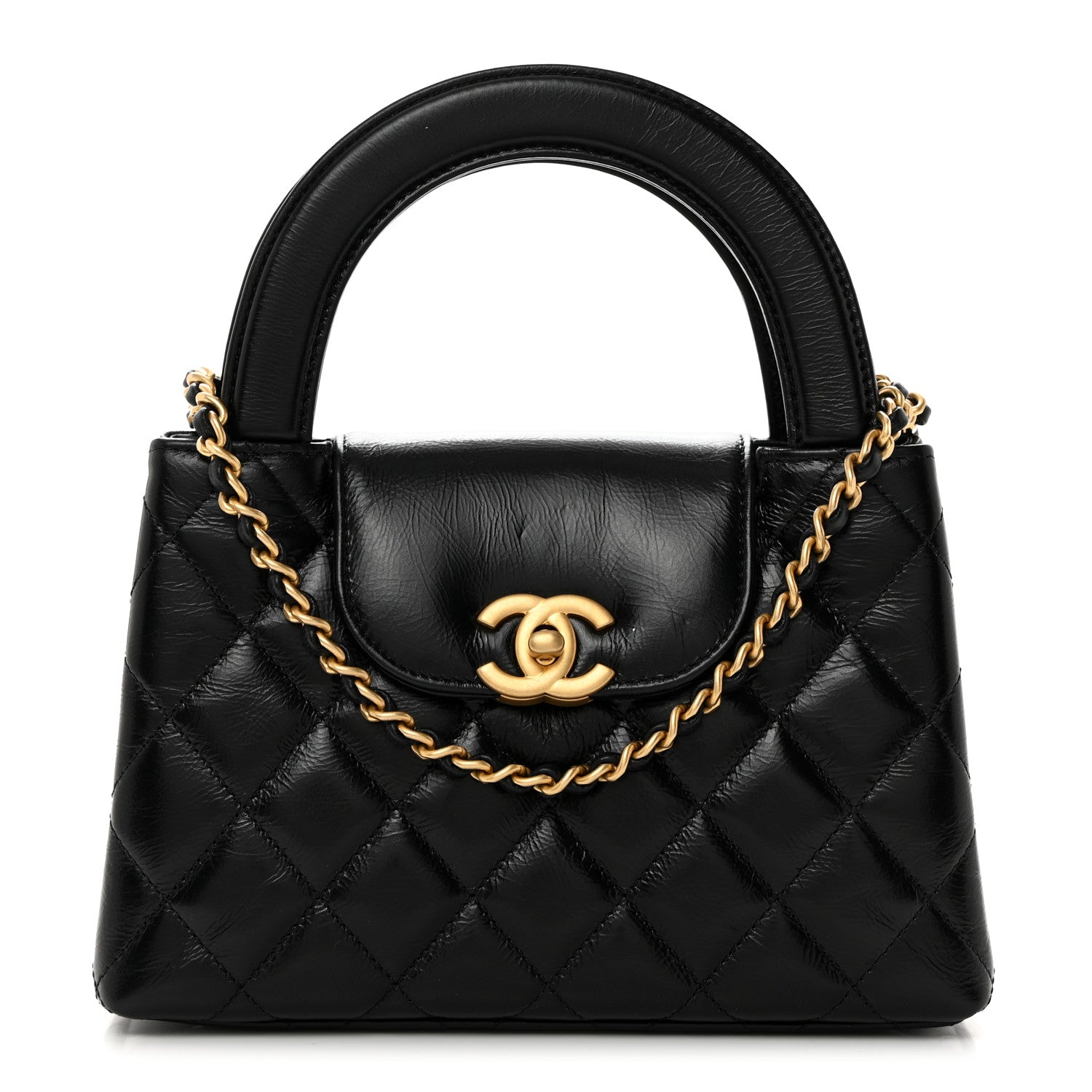 Chanel Shiny Aged Calfskin Quilted Nano Kelly Shopper Black 1 of 10