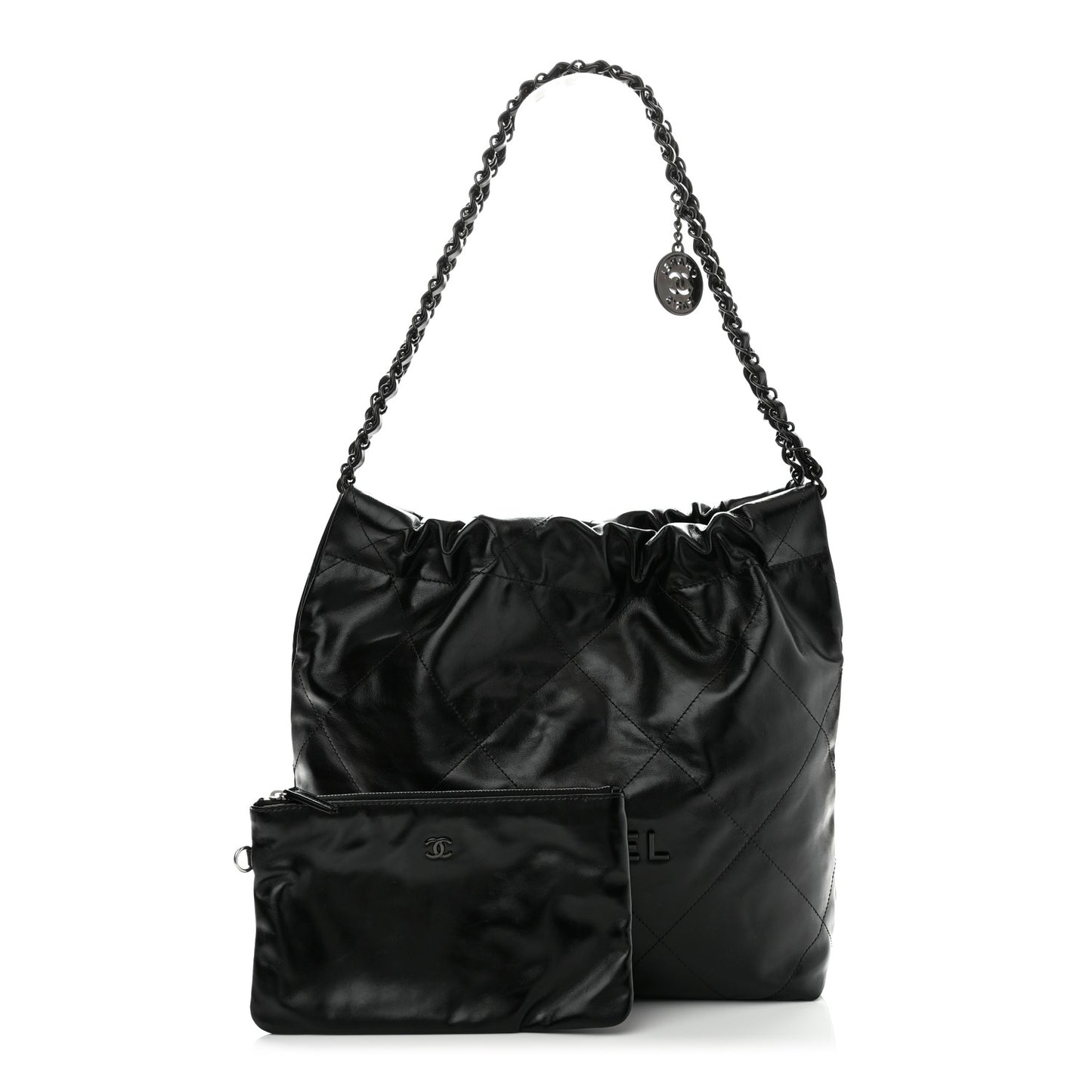 Shiny Calfskin Quilted Small Chanel 22 So Black