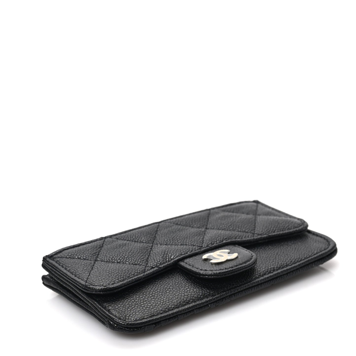 Caviar Quilted Flap Zip Card Holder Black
