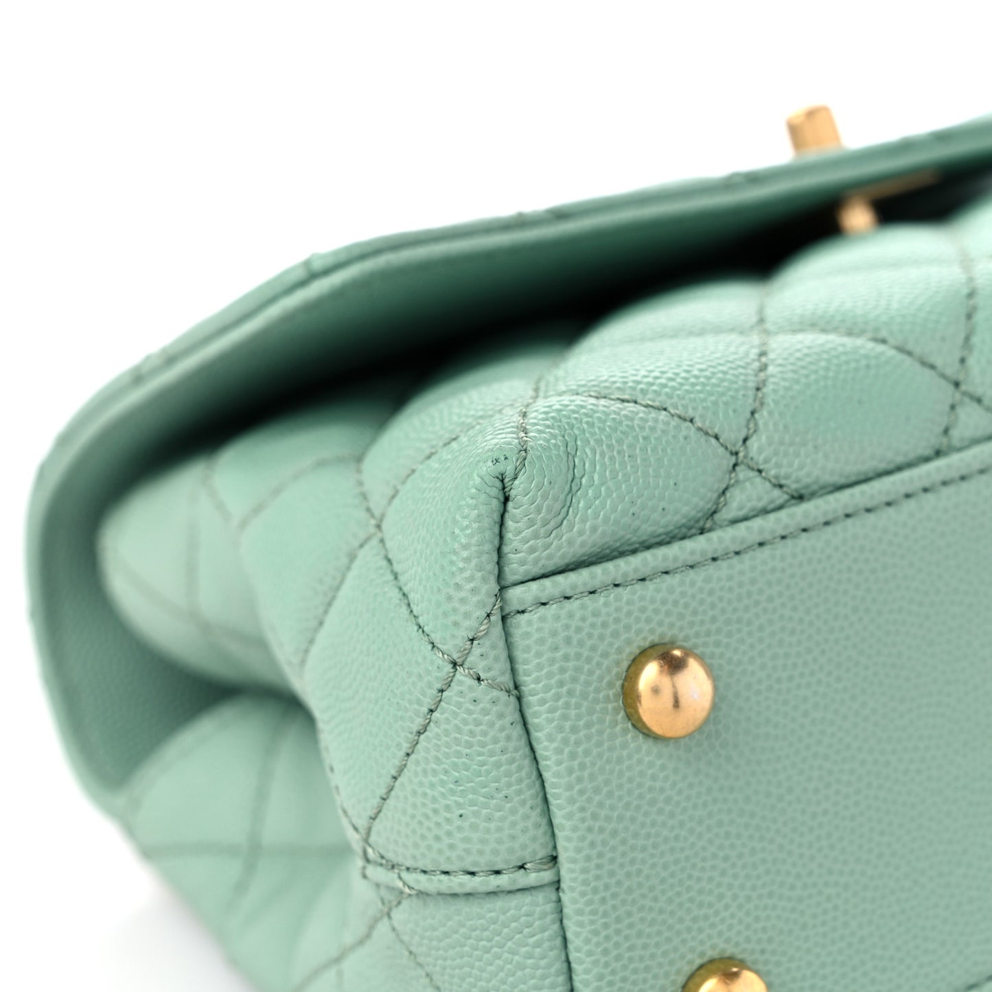 Caviar Quilted Mini Coco Chain Handle Flap Light Green