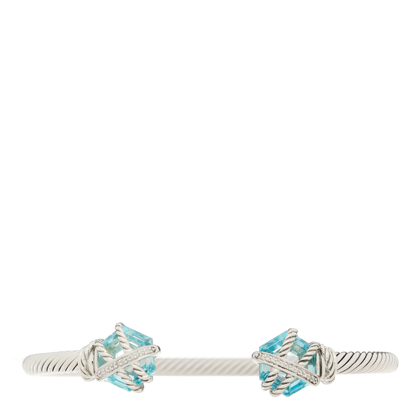 Sterling Silver Blue Topaz Diamond 4mm Cable Wrap Bracelet