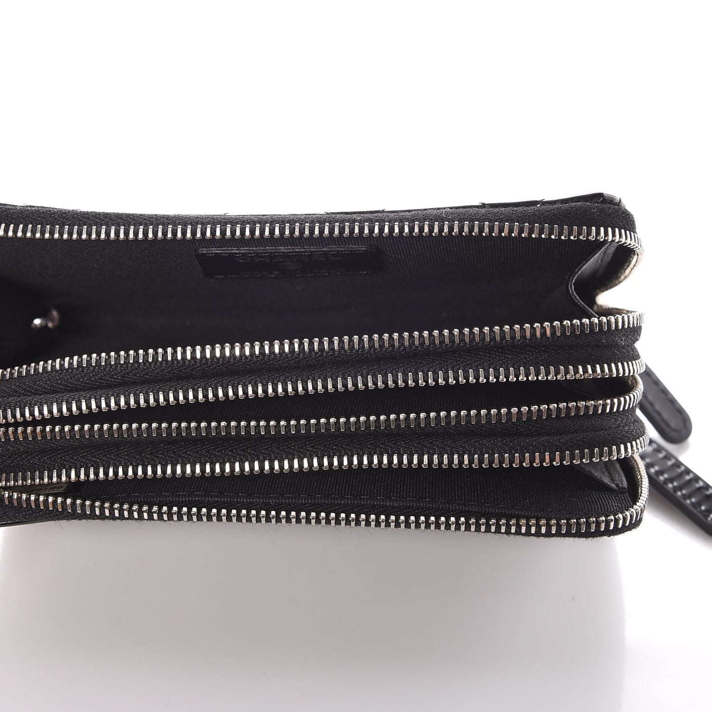 Patent Quilted Small Triple Zipper Wallet Black