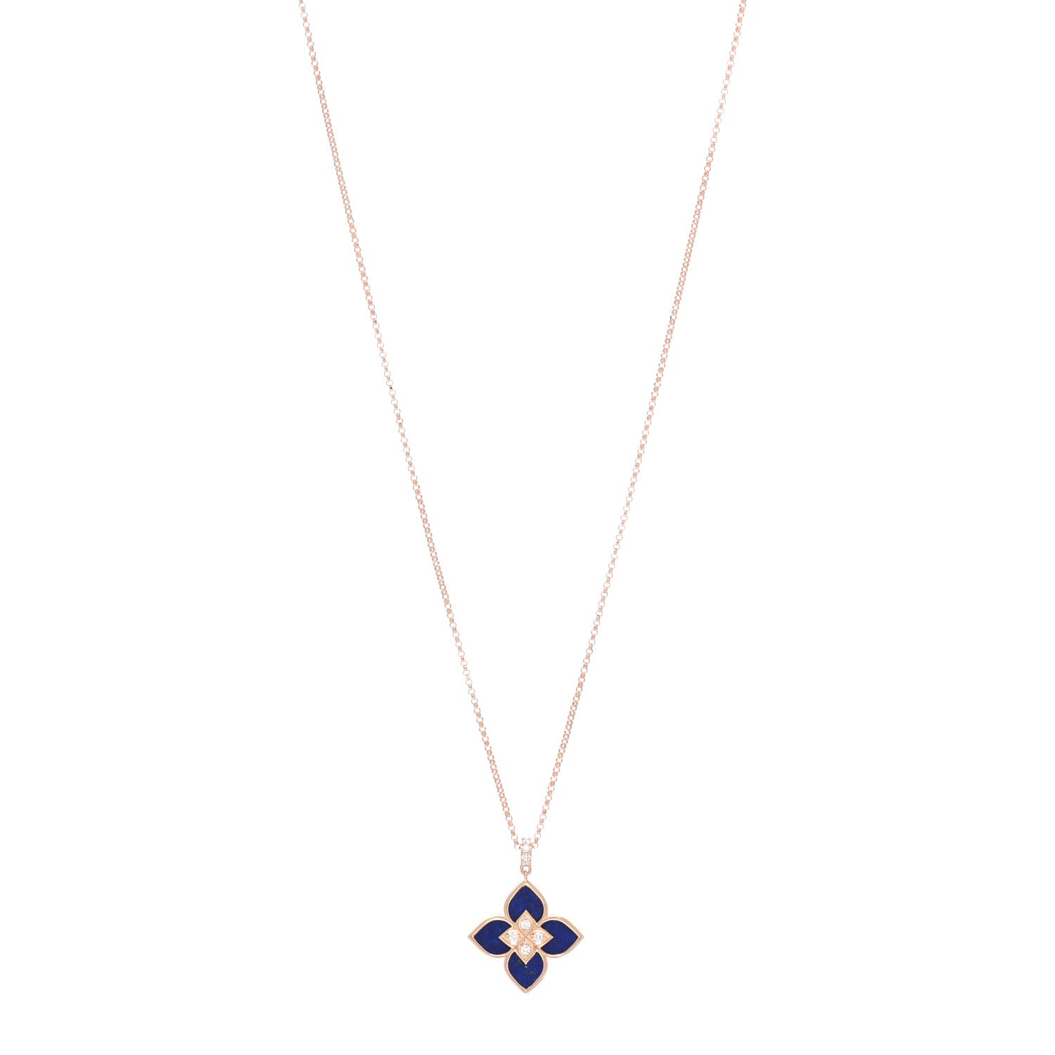 Roberto Coin 18K Rose Gold Diamond Lapis Venetian Pendant Necklace 1 of 5