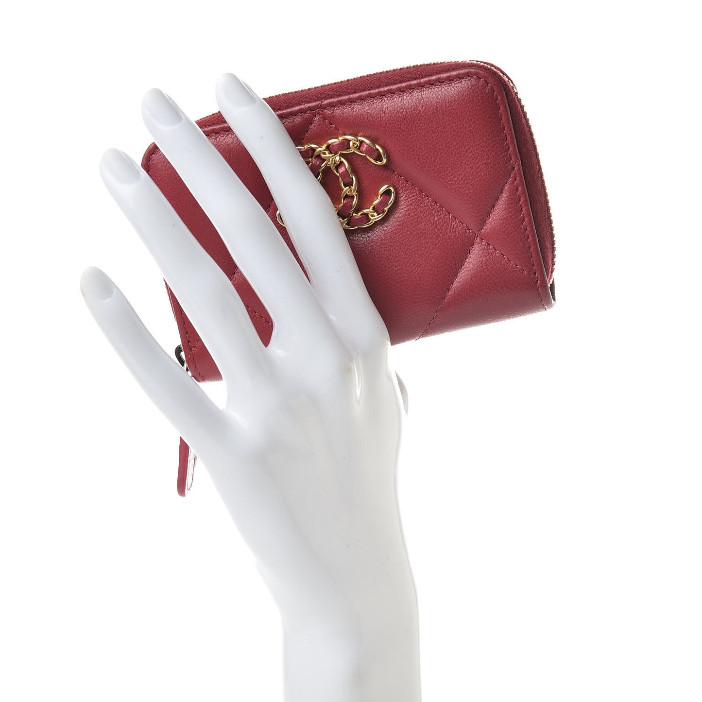 Goatskin Quilted 19 Zip Around Coin Purse Wallet Dark Pink