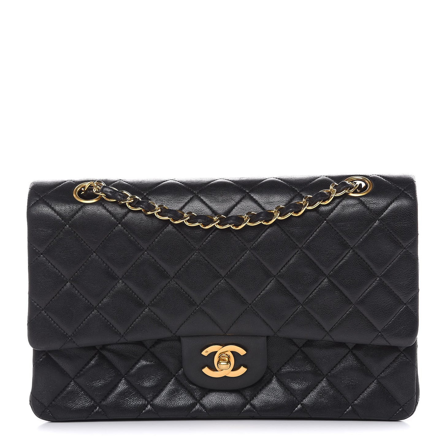 Lambskin Quilted Medium Double Flap Black