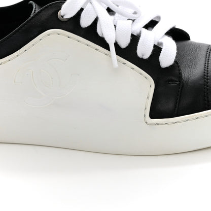 Chanel Calfskin Womens CC Sneakers 37 Black White 11 of 18