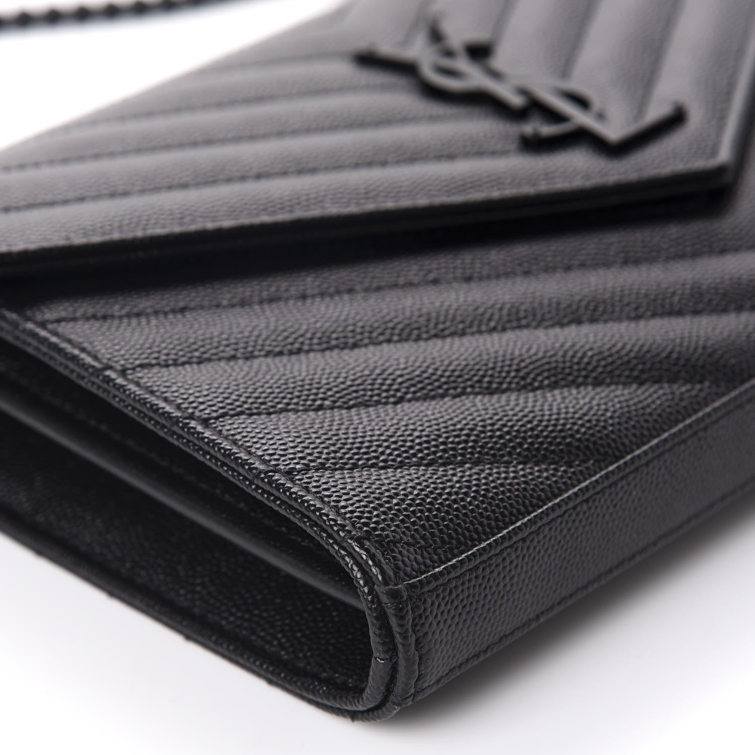 Saint Laurent Grain De Poudre Matelasse Chevron Monogram Chain Wallet Black 6 of 11