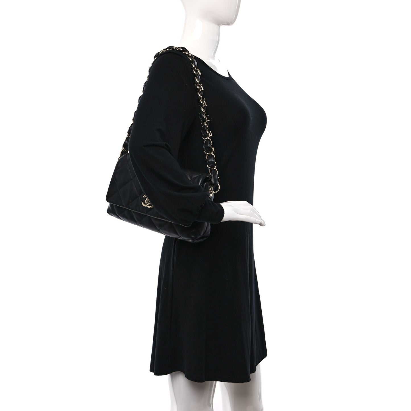 Lambskin Quilted Logo Strap Flap Black