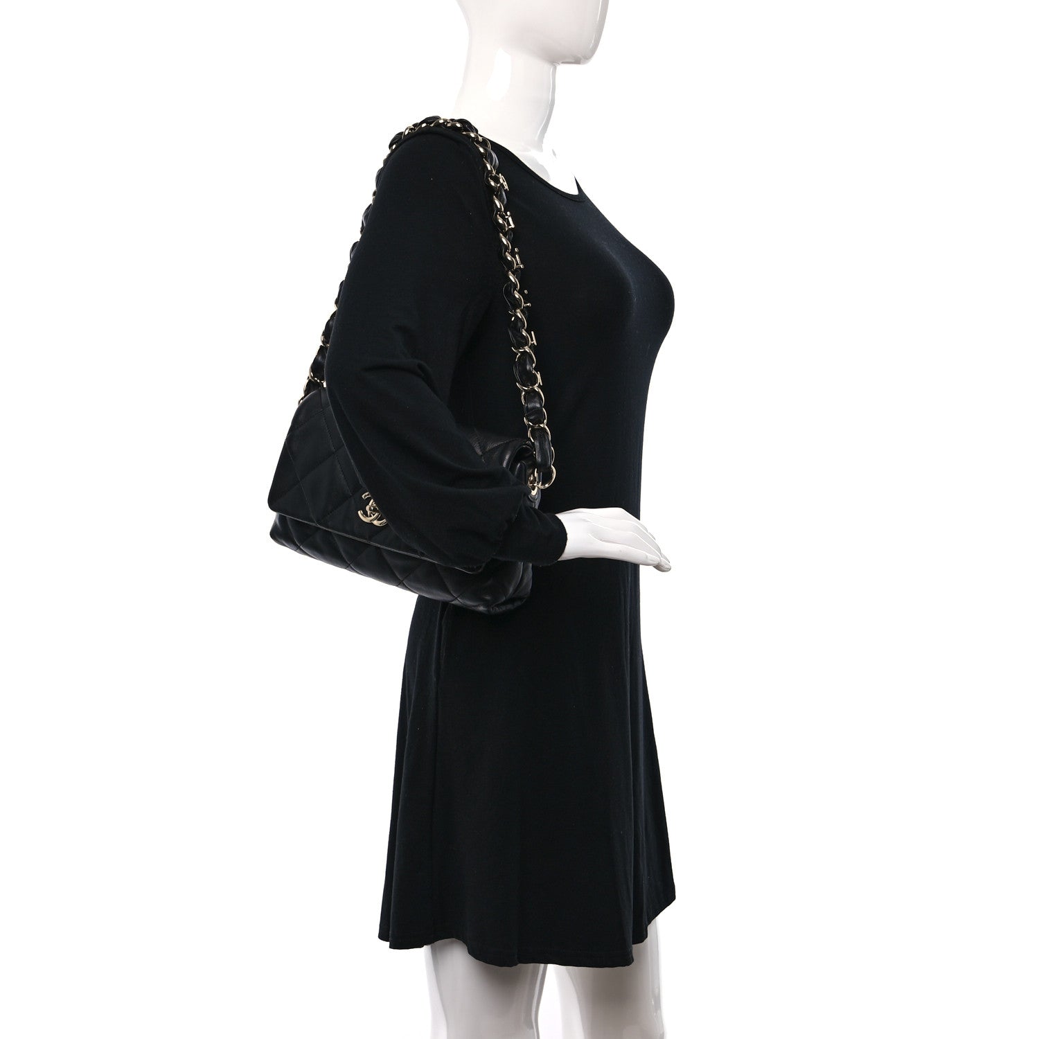 Chanel Lambskin Quilted Logo Strap Flap Black 4 of 10