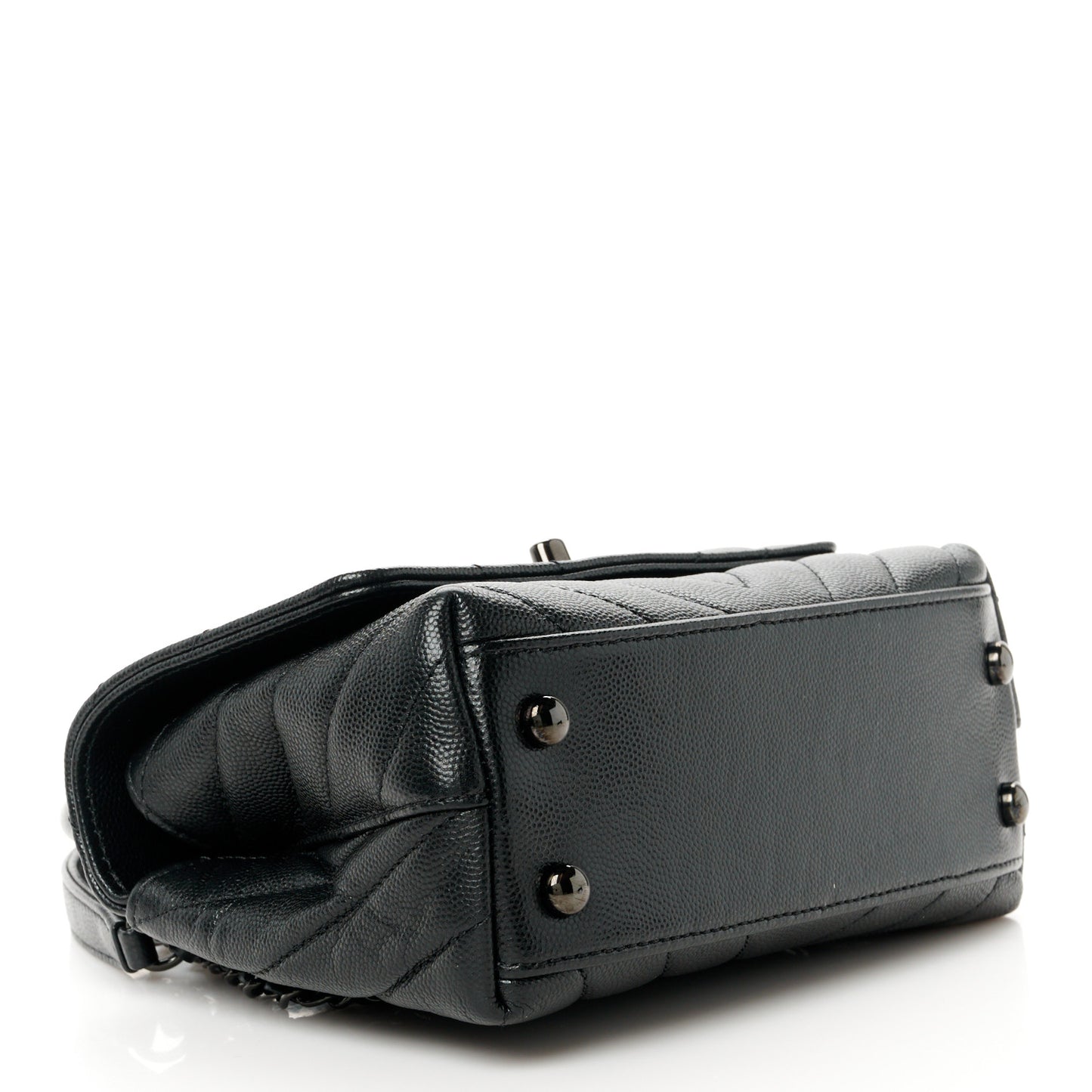 Caviar Chevron Quilted Extra Mini Coco Handle Flap So Black