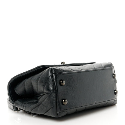 Chanel Caviar Chevron Quilted Extra Mini Coco Handle Flap So Black 4 of 12