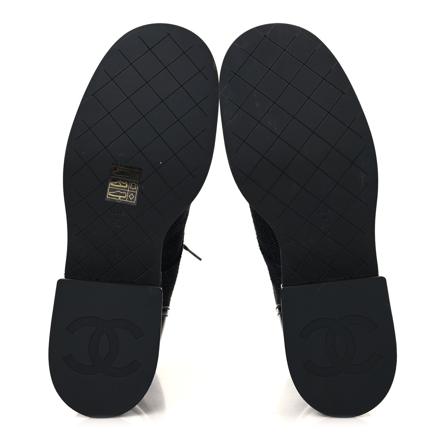 Chanel Fabric Patent Calfskin Lambskin Quilted CC Lace Up Combat Boots 36 Black 5 of 8