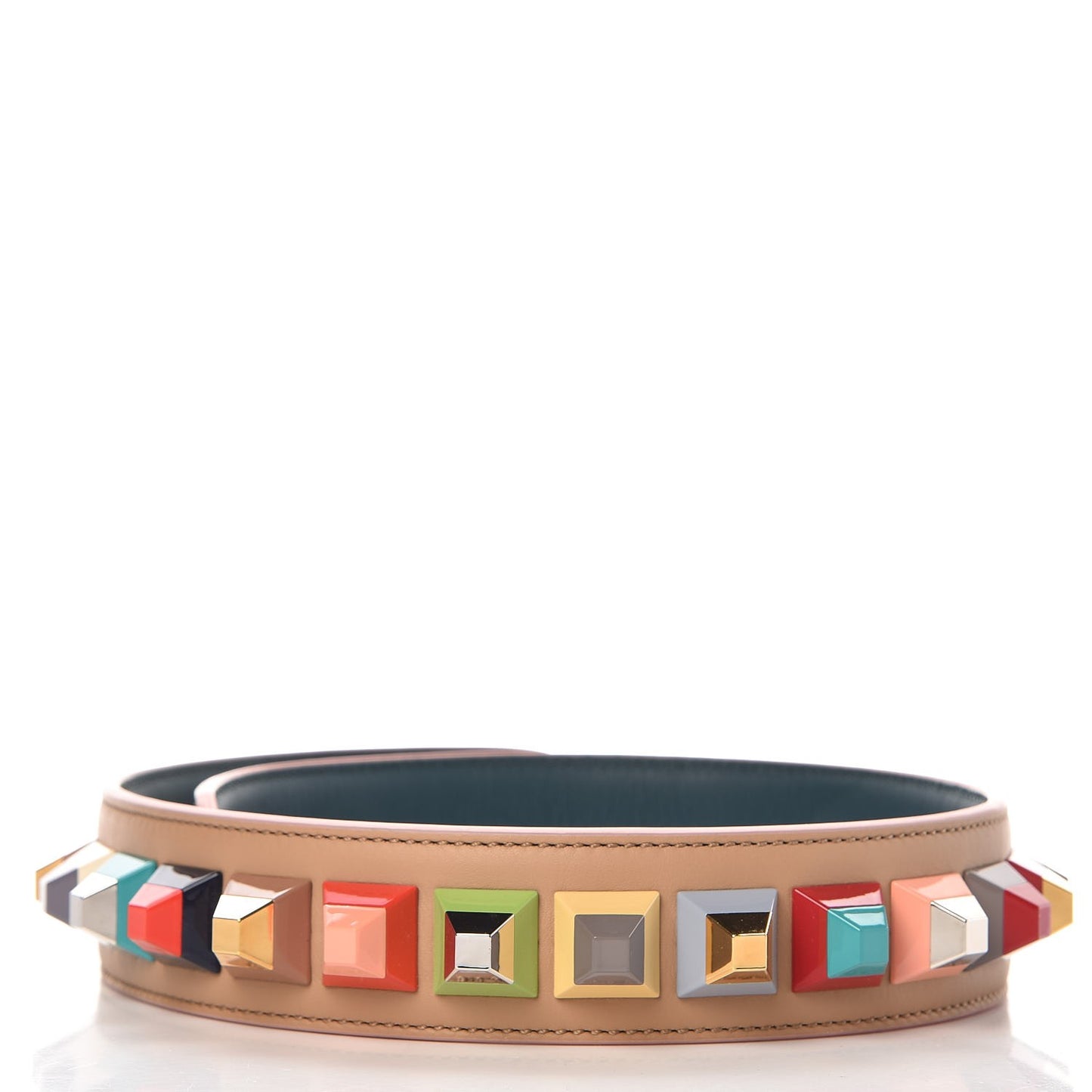 Vitello Dolce Plexiglass Bi-Color Studded Strap You Cuoio Oceano Multicolor