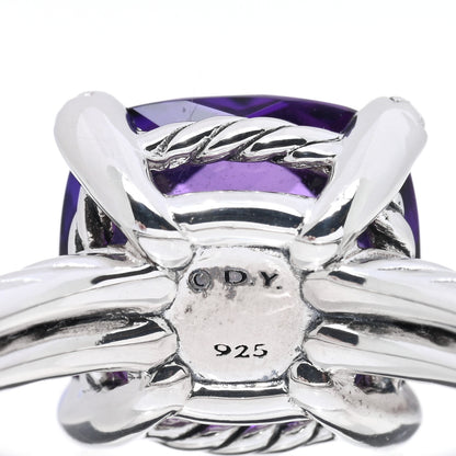 David Yurman Sterling Silver Diamond Amethyst 11mm Chatelaine Ring 57 8 4 of 4