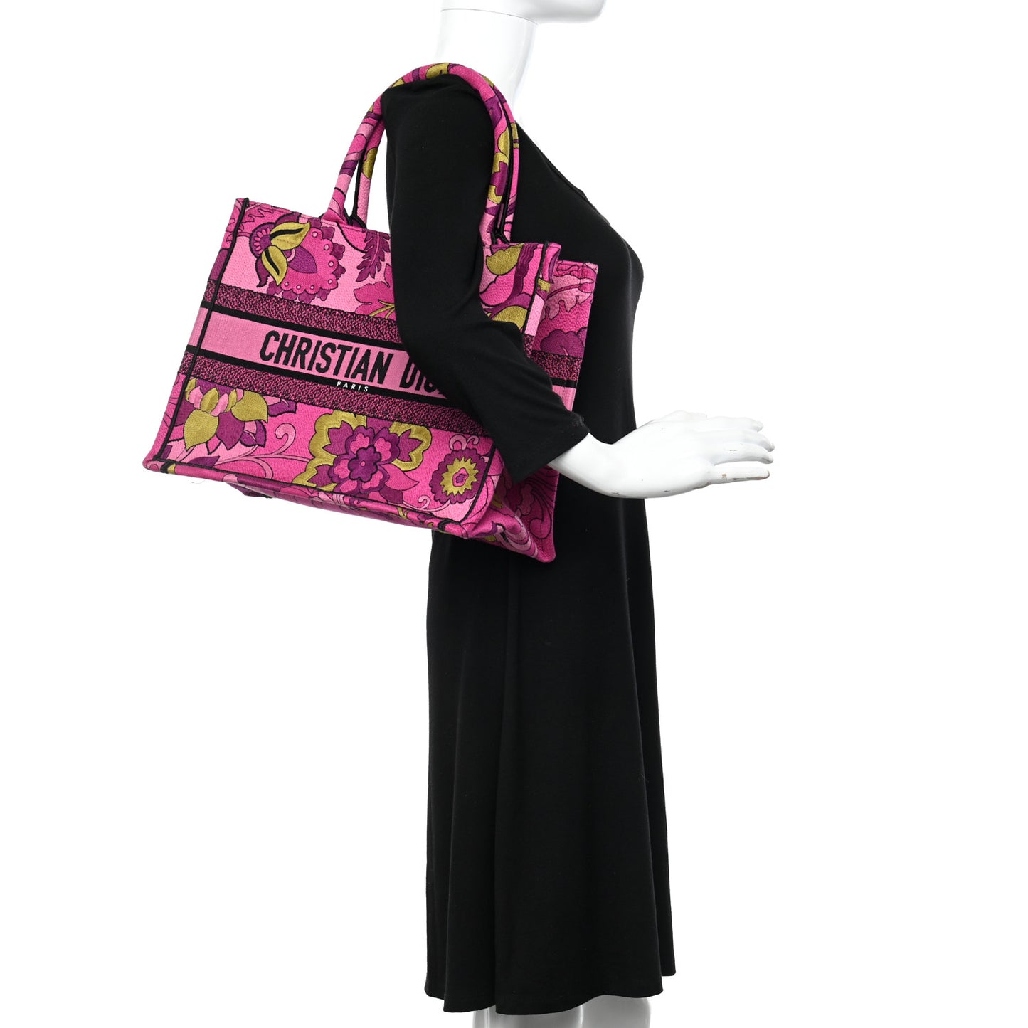 Canvas Embroidered Medium Book Tote Fuchsia Multicolor