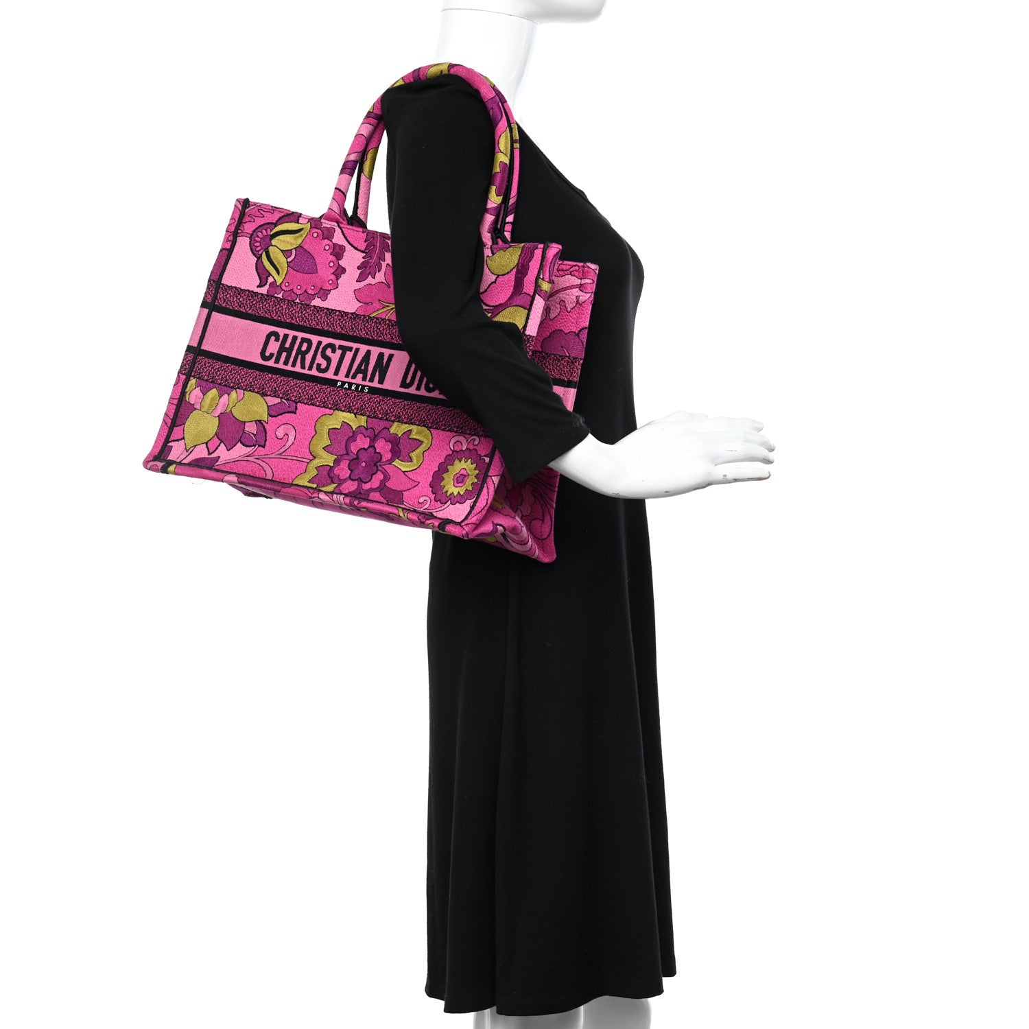 Christian Dior Canvas Embroidered Medium Book Tote Fuchsia Multicolor 2 of 10