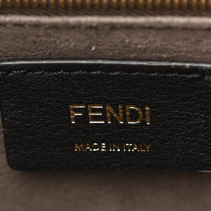 Fendi Glazed Fabric Vitello Century Plexiglass FF 1974 Stamp Patch Medium Runaway Shopper Tote Mogano Panna Black 6 of 10