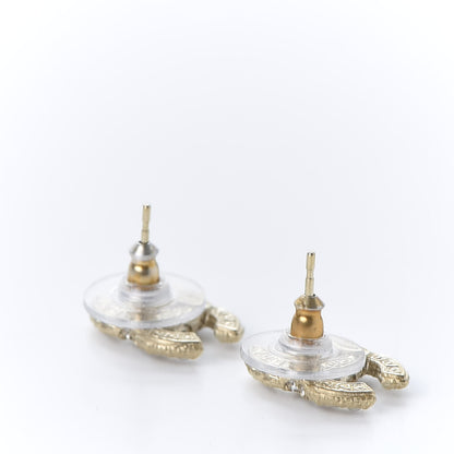 Chanel Metal Graduated Pearl Crystal CC Earrings Light Gold 3 of 5