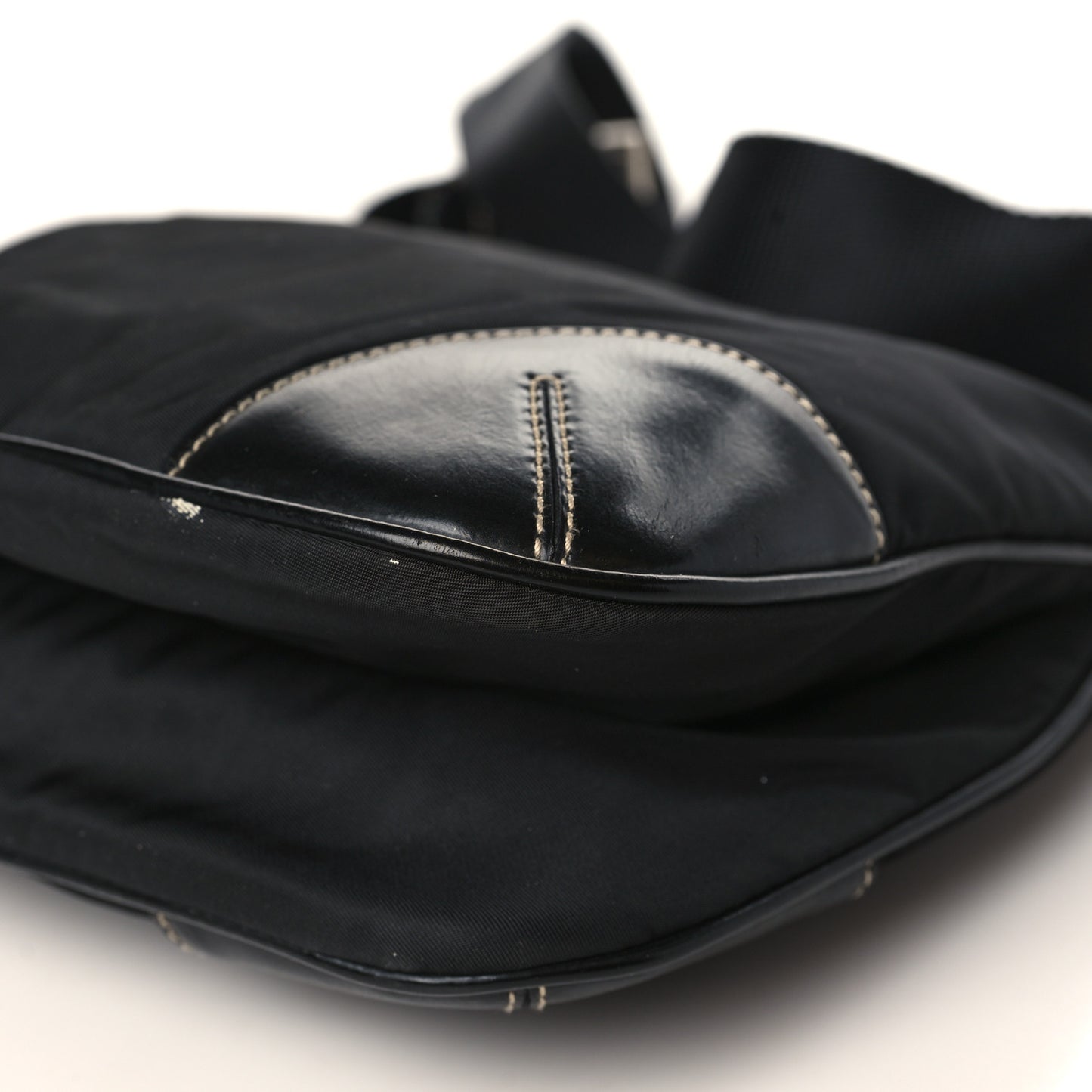 Tessuto Nylon Calfskin Flat Messenger Bag Black
