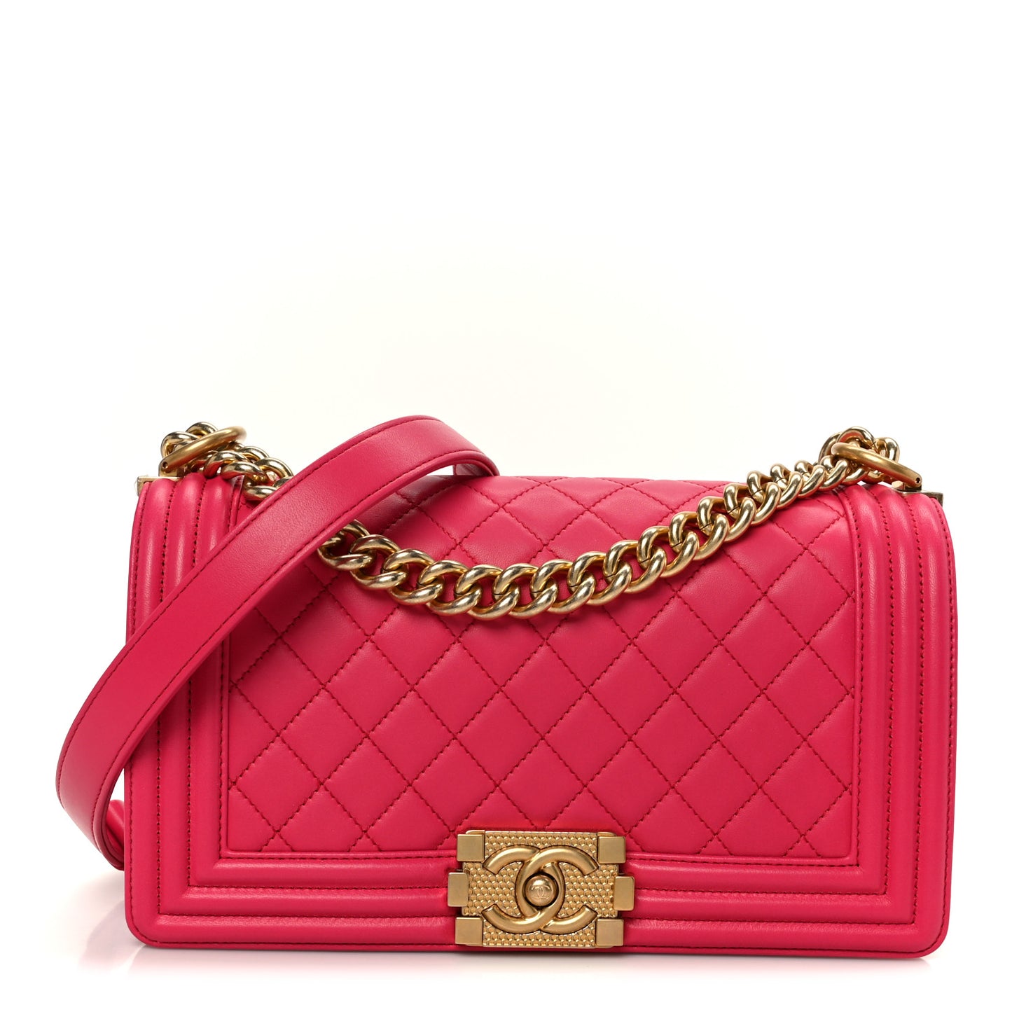 Lambskin Quilted Medium Boy Flap Fuchsia
