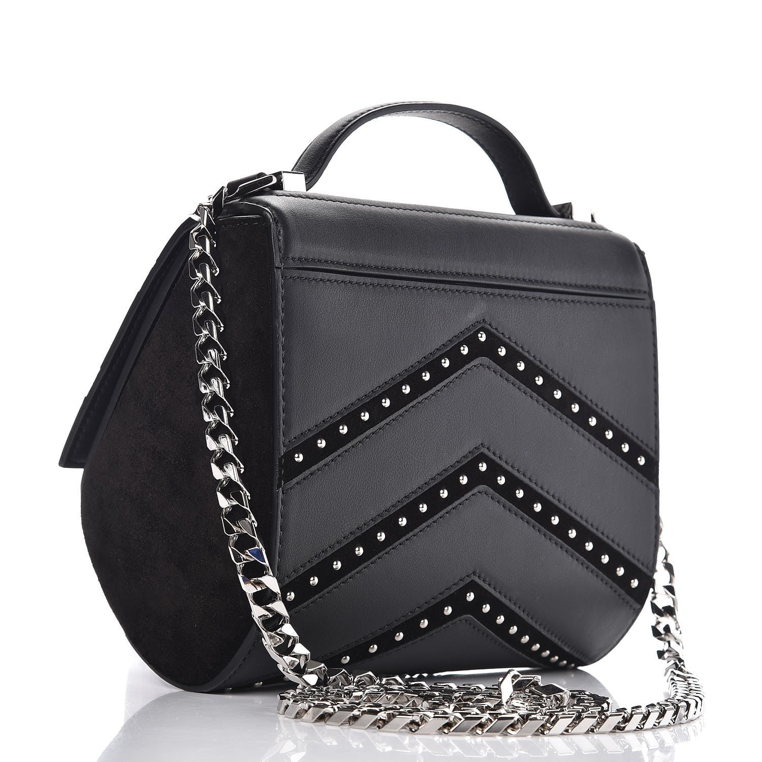Givenchy Calfskin Suede Mini Studded Chevron Pandora Box Crossbody Bag Black 3 of 7