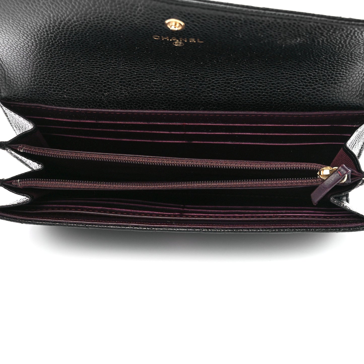 Caviar Quilted Large Gusset Flap Wallet Black