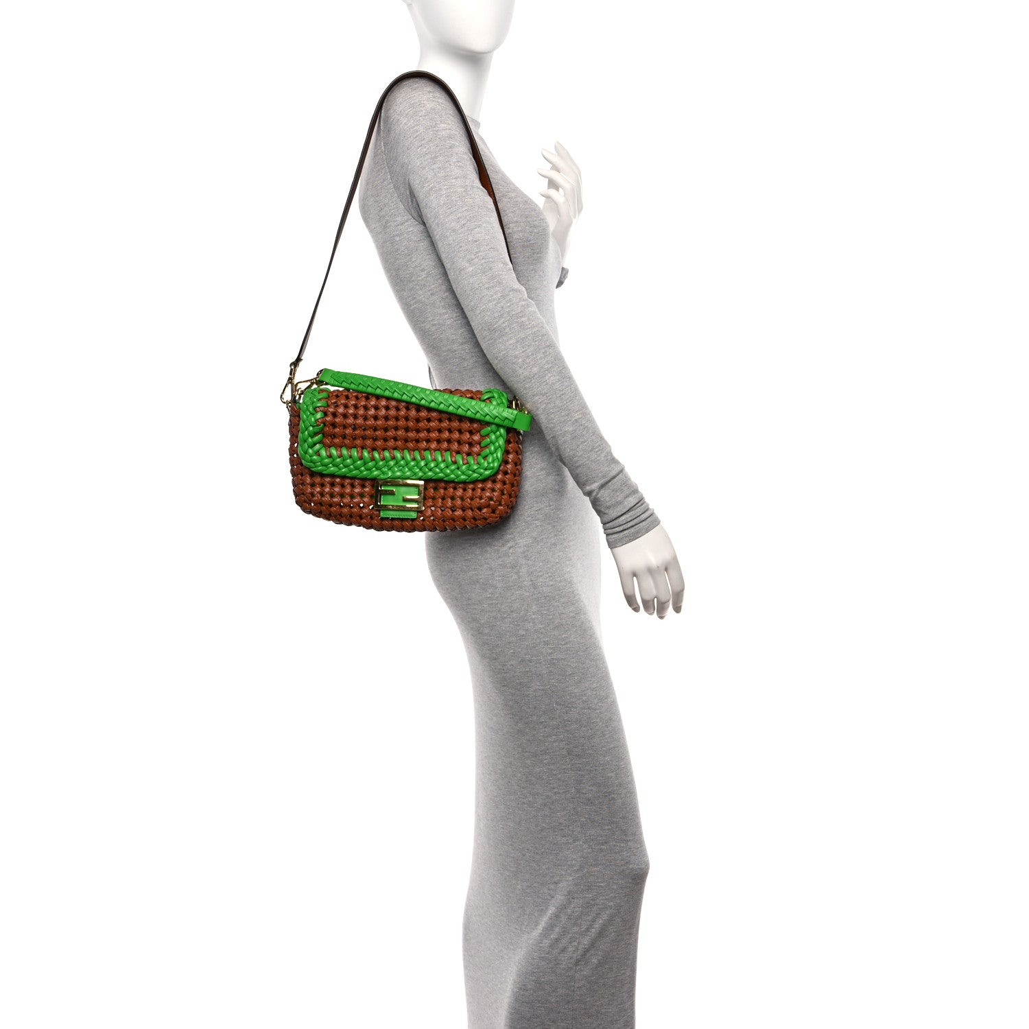 Fendi Nappa FF Woven Baguette Cuoio Tomatillo 3 of 9