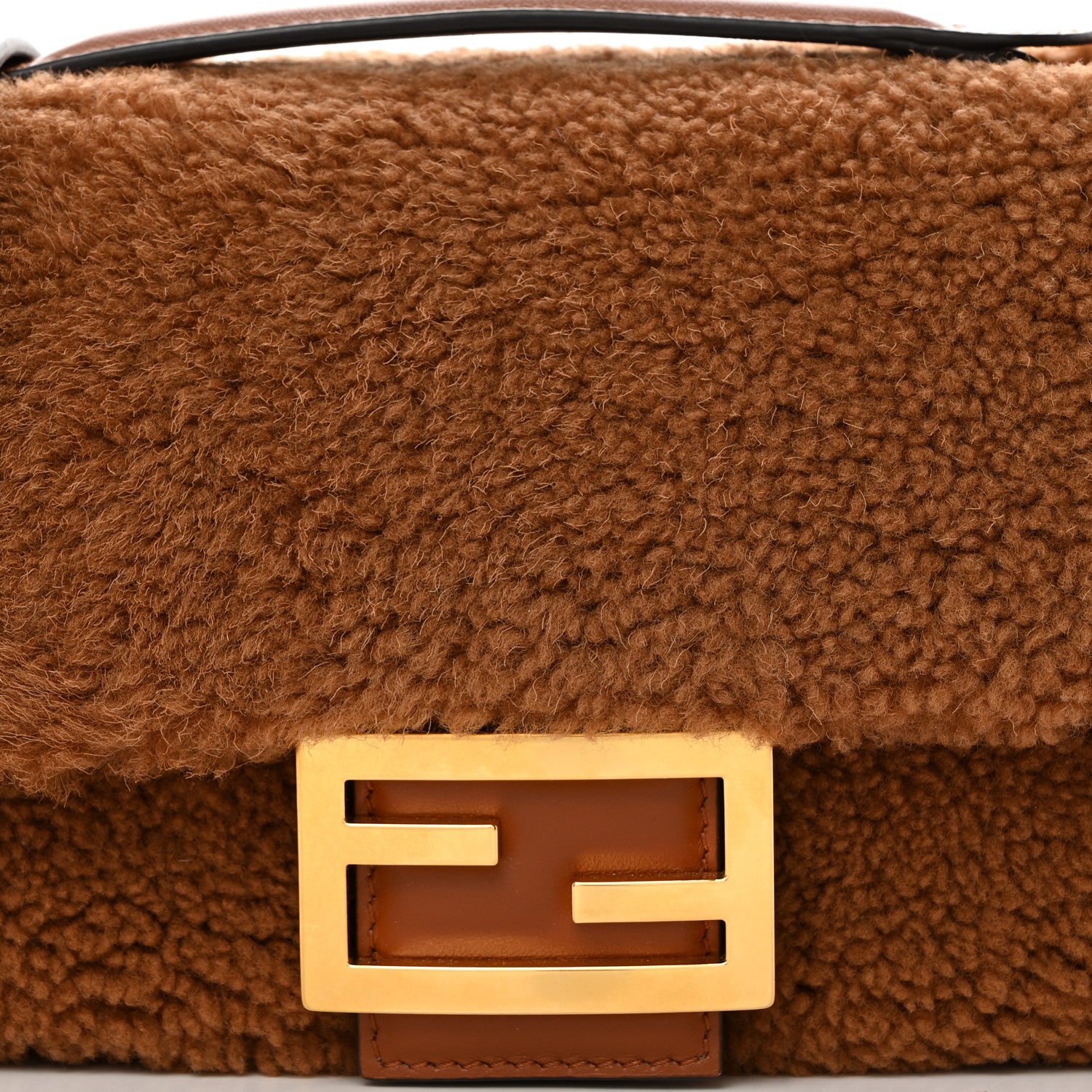 Fendi Shearling Lambskin Midi Chain Baguette Caramello 8 of 10