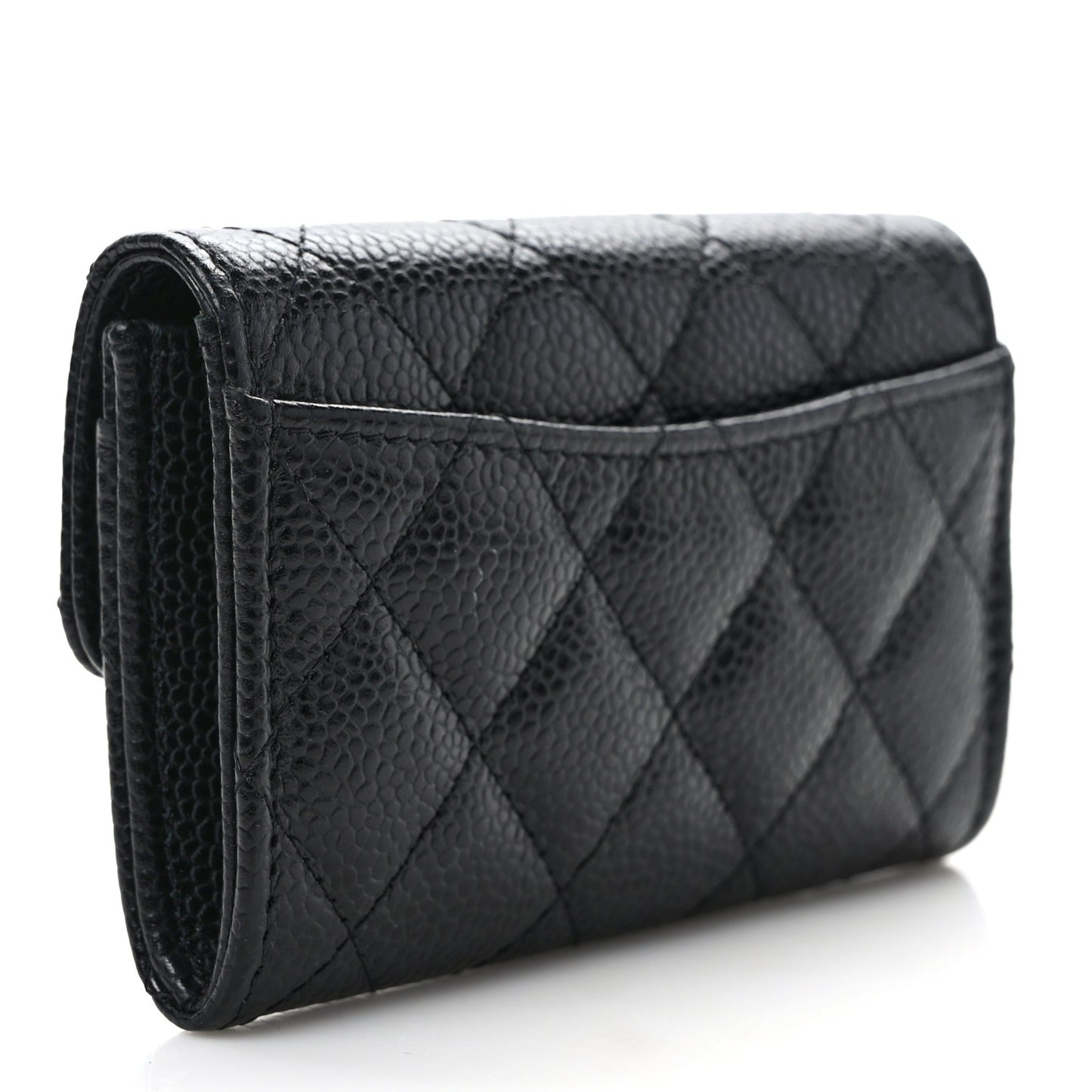 Caviar Quilted Flap Card Holder Wallet Black