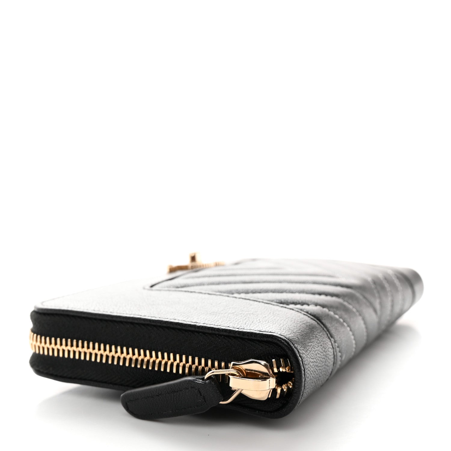 Chanel Sheepskin Chevron Quilted Mademoiselle Vintage Zip Around Wallet Black 4 of 11