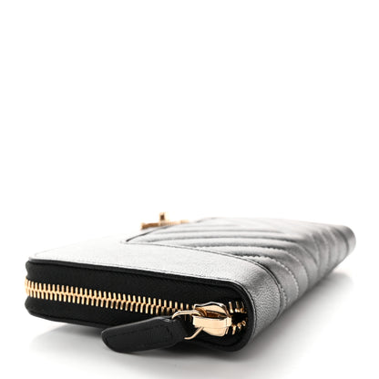 Chanel Sheepskin Chevron Quilted Mademoiselle Vintage Zip Around Wallet Black 4 of 11