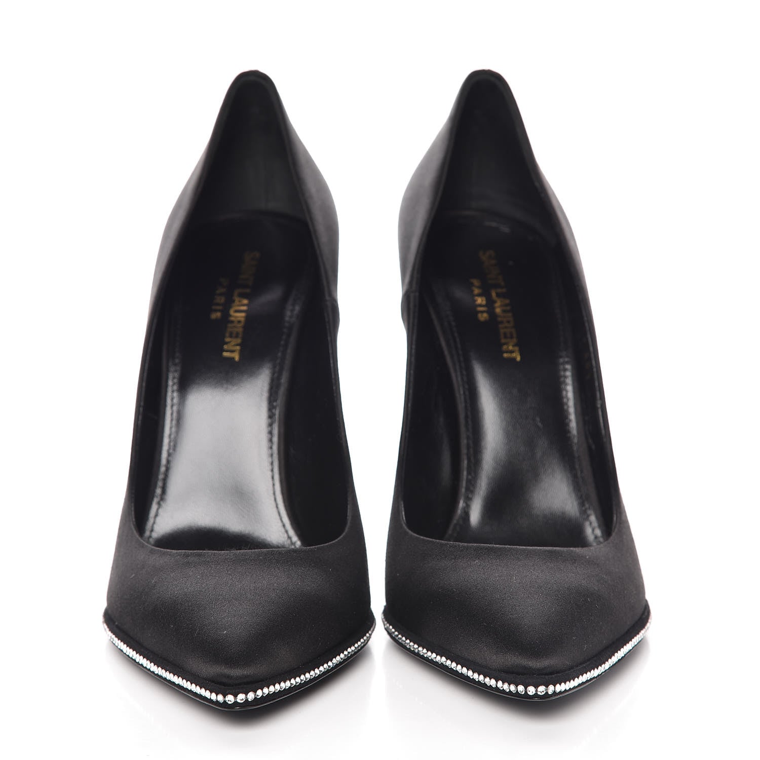 Saint Laurent Satin Crystal Embellished Freja 105 Pumps 38.5 Black 2 of 8