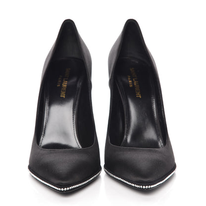 Saint Laurent Satin Crystal Embellished Freja 105 Pumps 38.5 Black 2 of 8