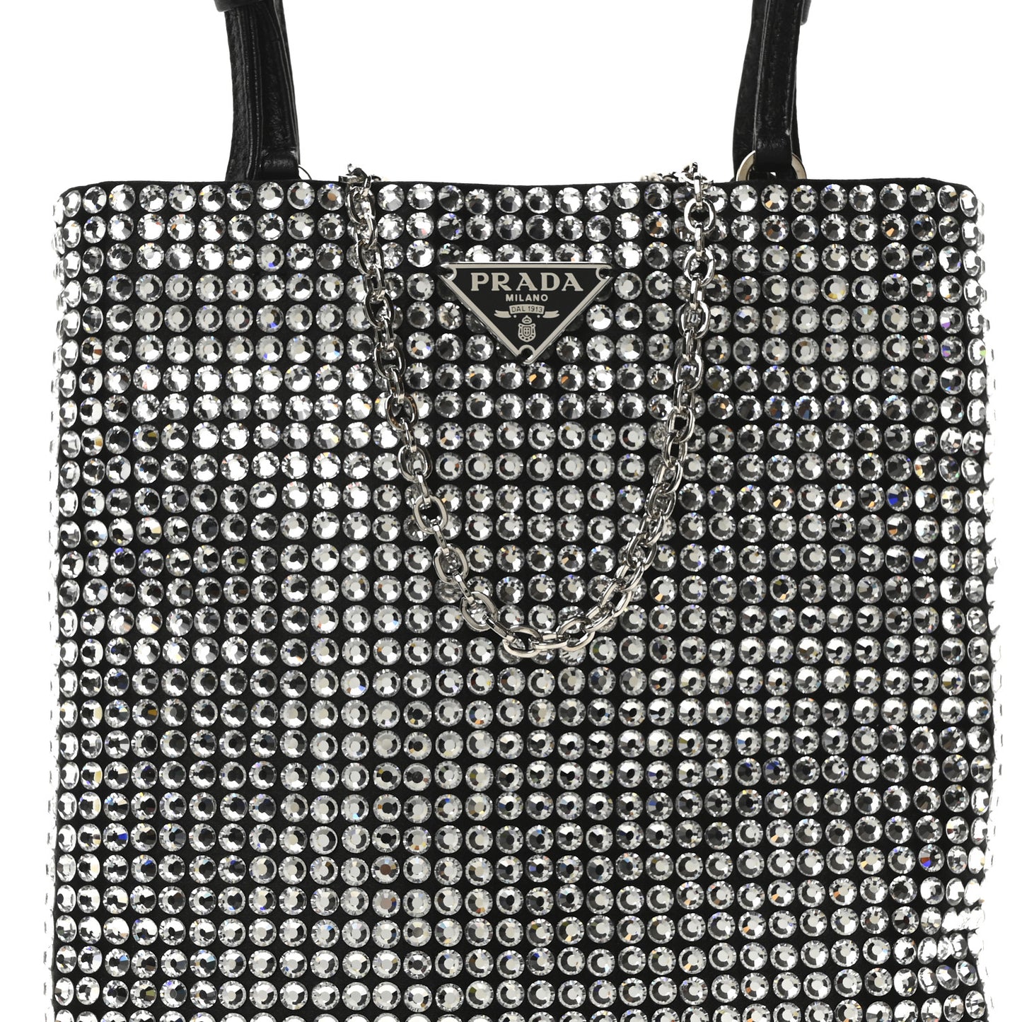 Satin Crystal Metal Triangle Logo Chain Crossbody Handbag Cristal