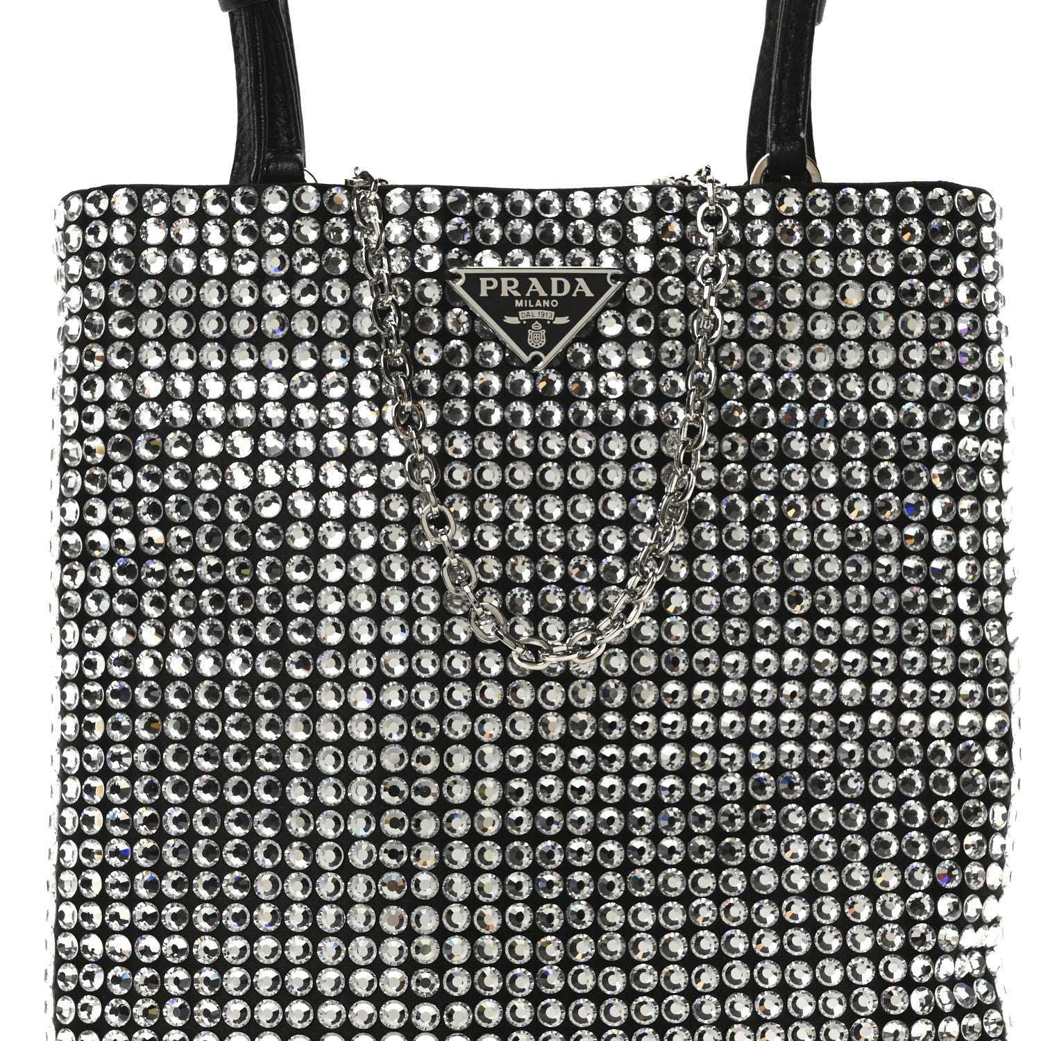 Prada Satin Crystal Metal Triangle Logo Chain Crossbody Handbag Cristal 7 of 10