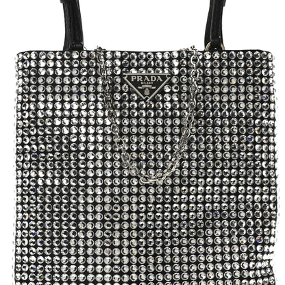 Prada Satin Crystal Metal Triangle Logo Chain Crossbody Handbag Cristal 7 of 10