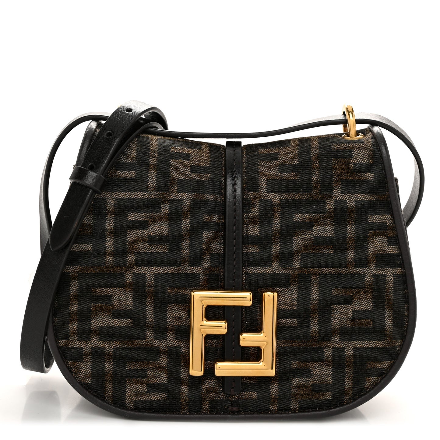 Fabric Jacquard Vitello Cher Cuoio FF 1974 Small Fendi C'mon Tobacco Moro Ebano