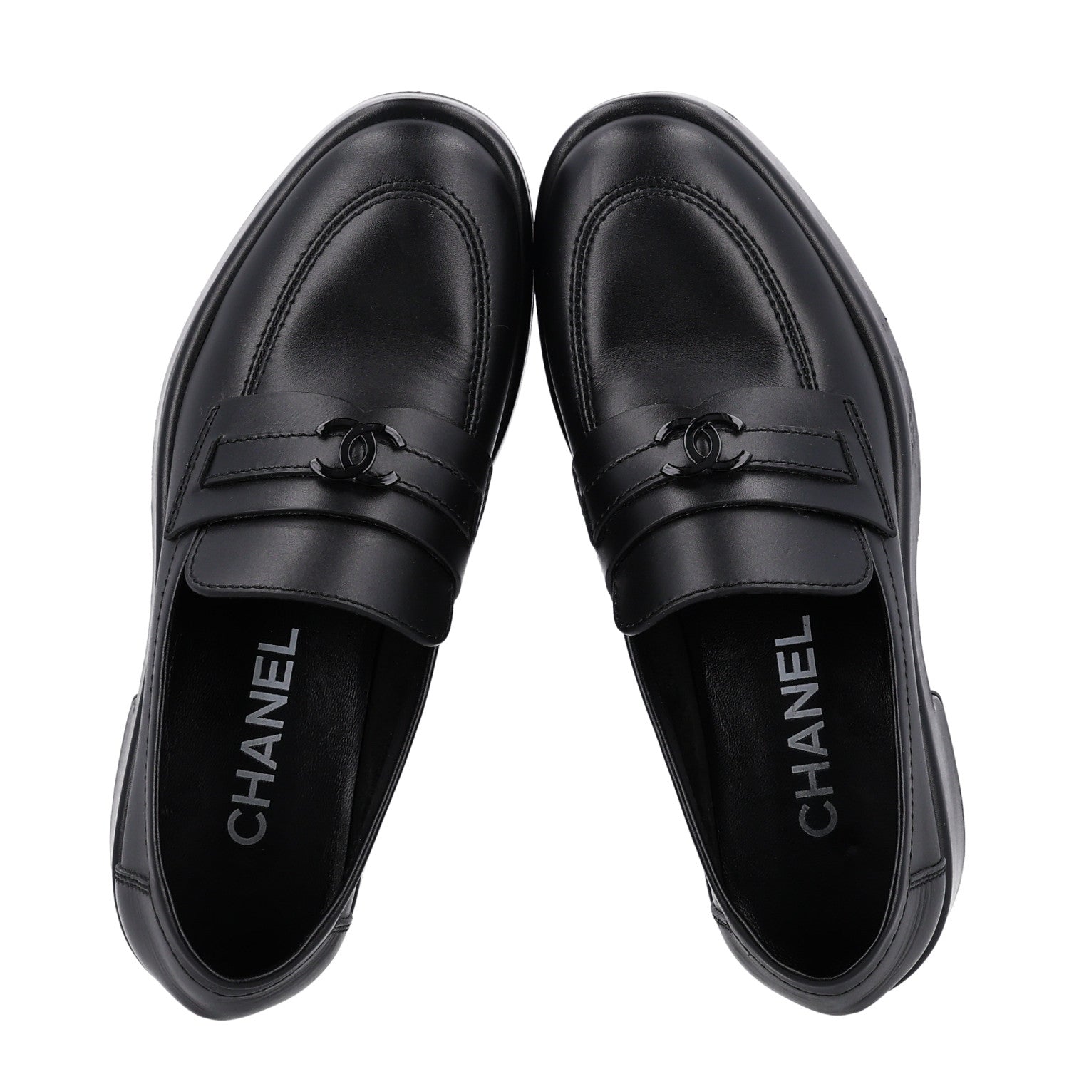 Chanel Calfskin CC Platform Loafers 36.5 Black 2 of 10
