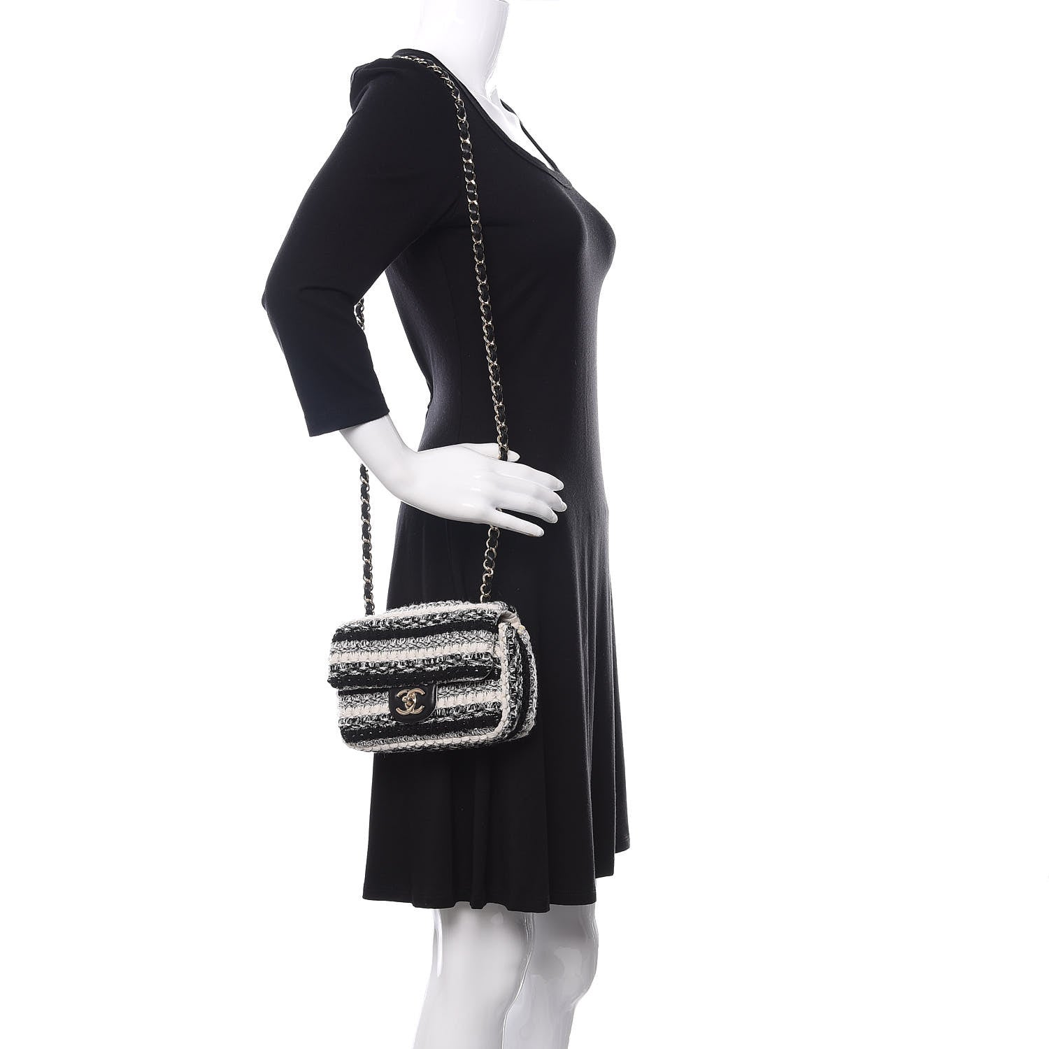 Chanel Tweed Braid Mini Flap Black White 2 of 9