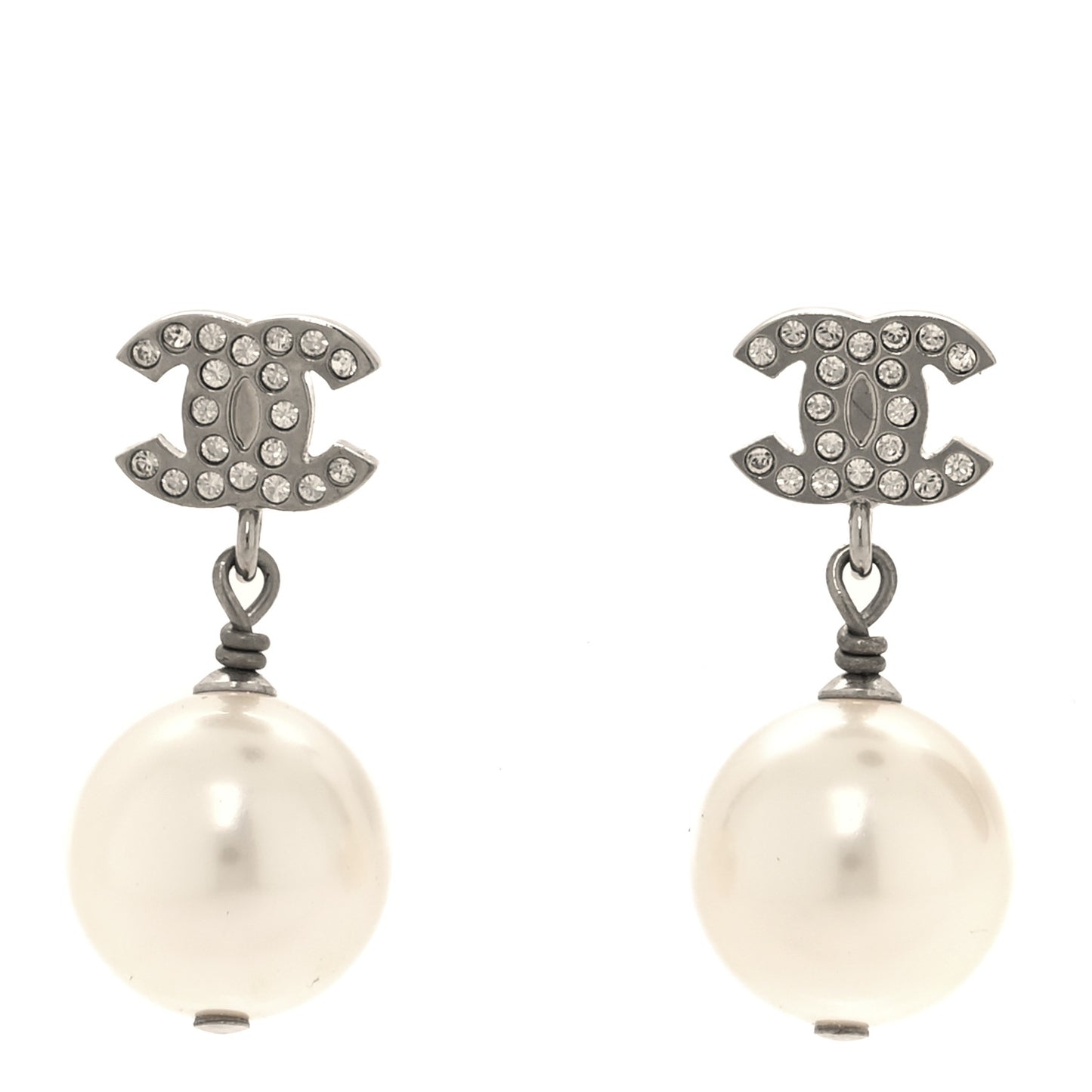 Crystal Pearl CC Drop Earrings Silver Pearly White