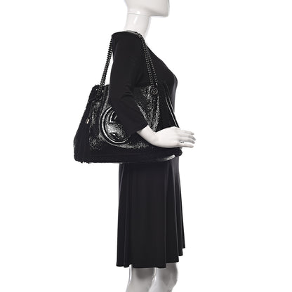 Gucci Patent Shearling Medium Soho Chain Shoulder Bag Black 2 of 14