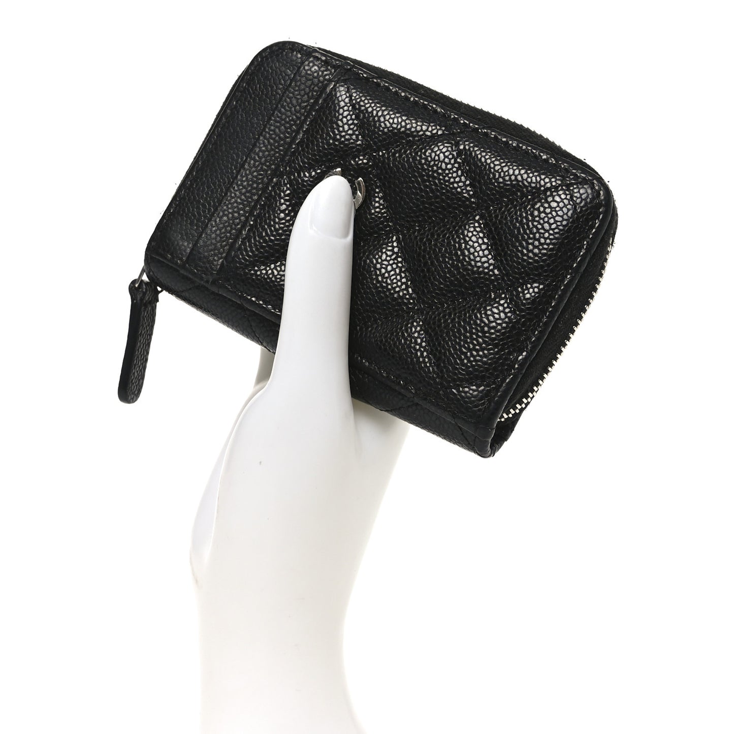 Caviar Quilted Zip Card Holder Black