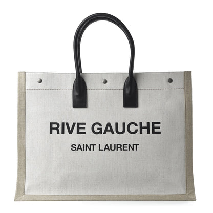 Saint Laurent Linen Calfskin Rive Gauche Tote Optic White 1 of 9
