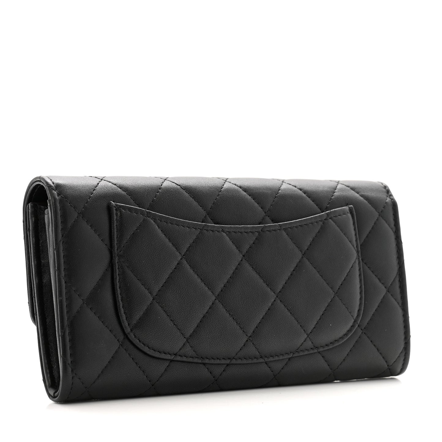 Lambskin Quilted Large Flap Wallet Black