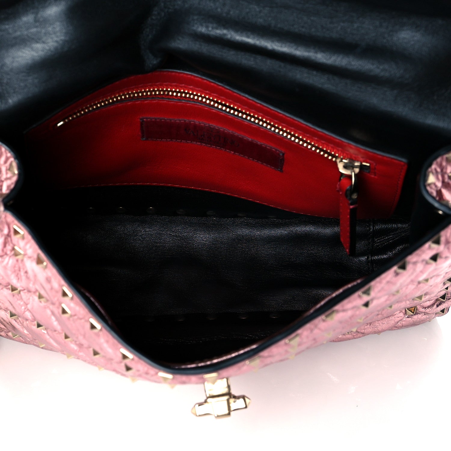 Valentino Garavani Metallic Wrinkled Lambskin Medium Rockstud Spike Shoulder Bag Lipstick 5 of 9