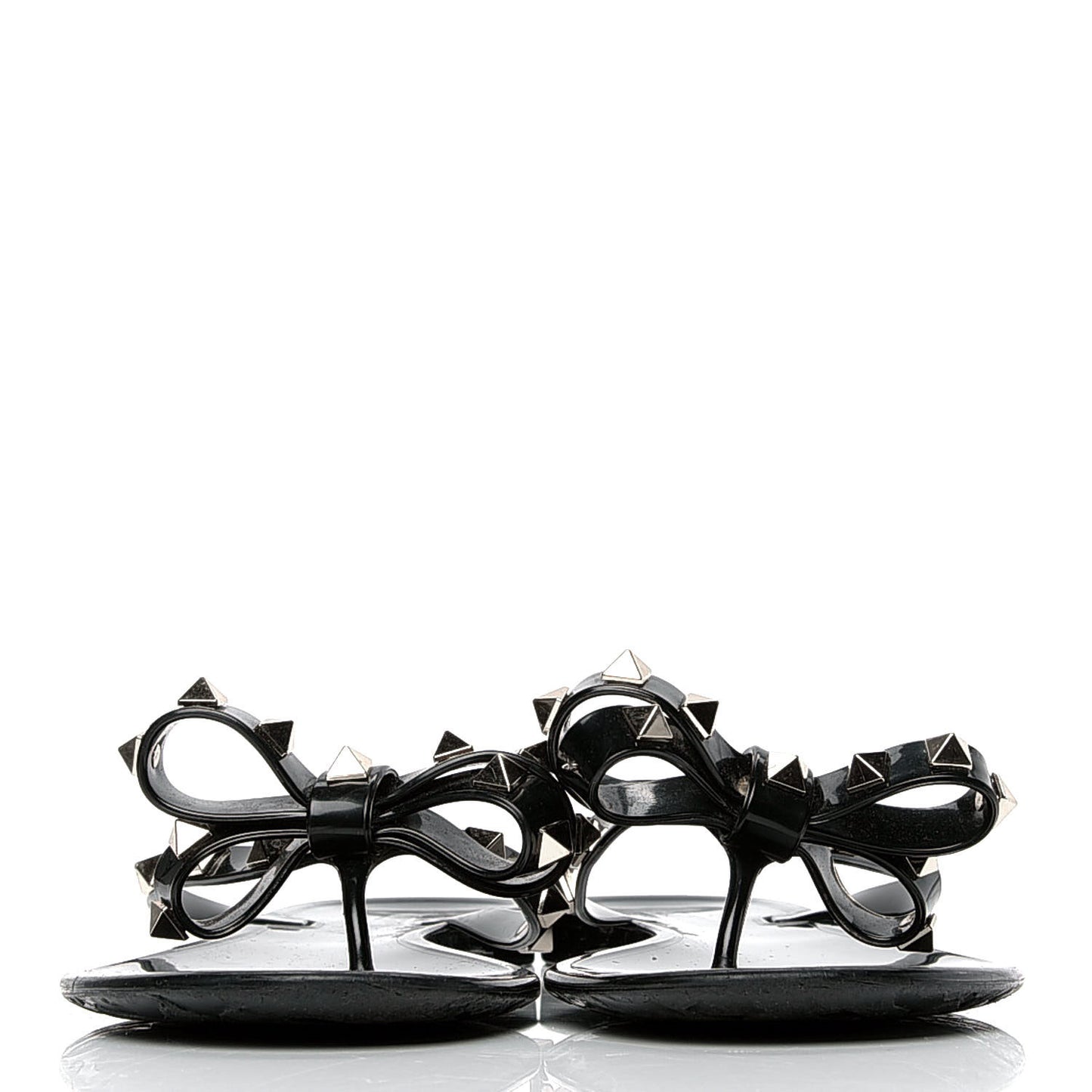 PVC Jelly Rockstud Bow Thong Sandals 37 Black