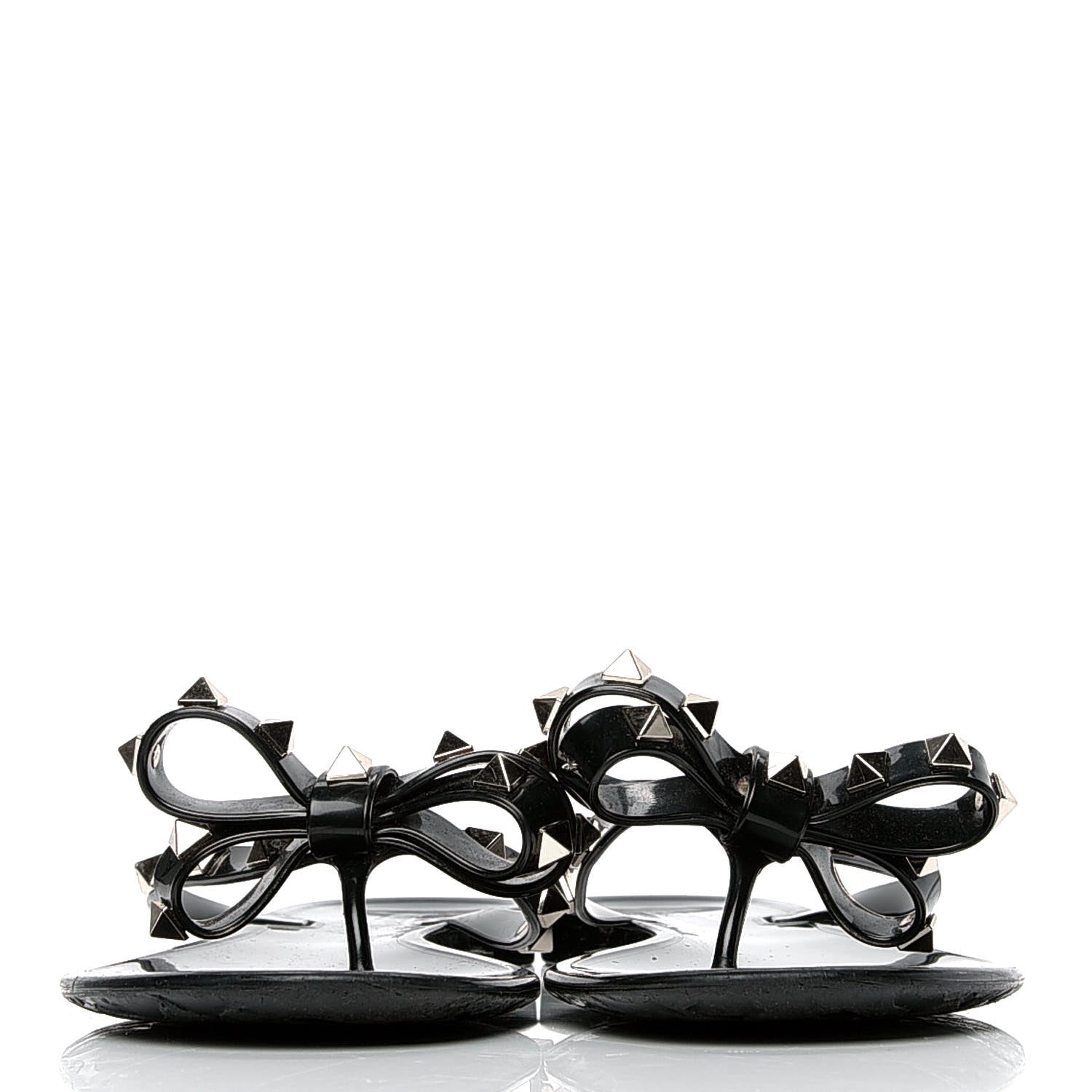 Valentino Garavani PVC Jelly Rockstud Bow Thong Sandals 37 Black 2 of 6