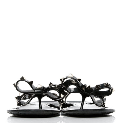 Valentino Garavani PVC Jelly Rockstud Bow Thong Sandals 37 Black 2 of 6