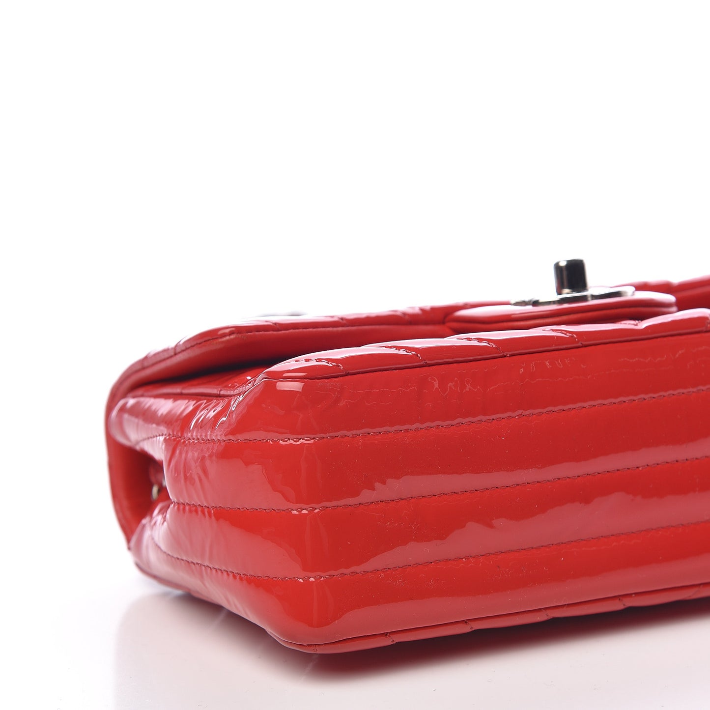 Patent Calfskin Chevron Quilted Mini Rectangular Flap Red